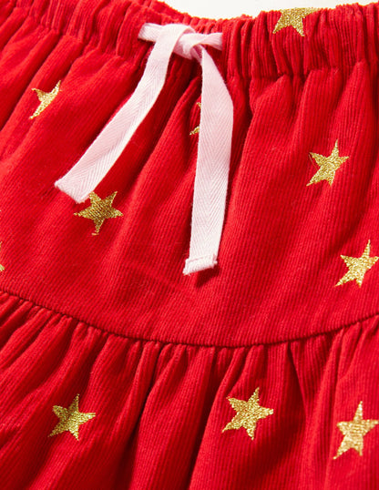 Embroidered Twirly Midi Skirt-Rockabilly Red