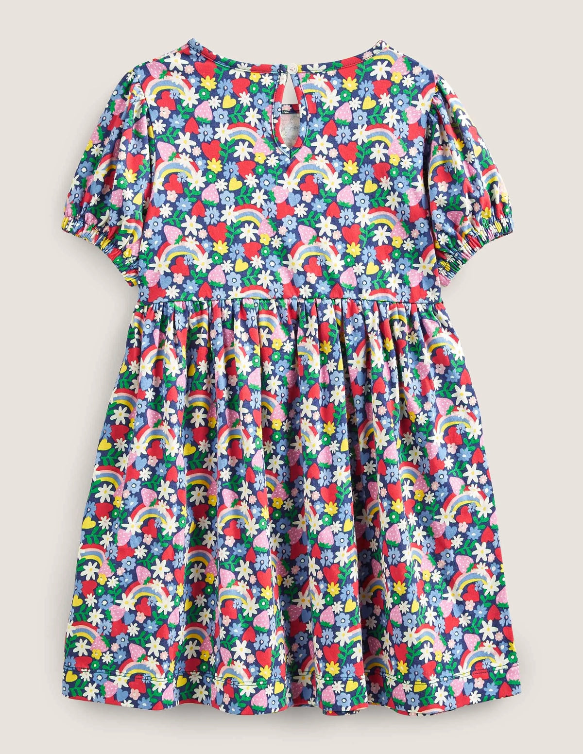 Puff Sleeve Jersey Dress-Multi Rainbow