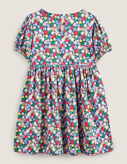 Puff Sleeve Jersey Dress-Multi Rainbow