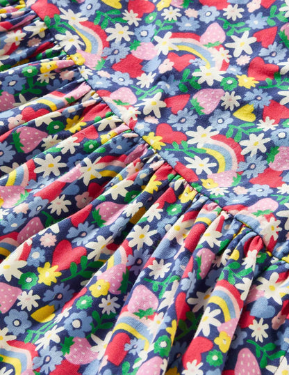 Puff Sleeve Jersey Dress-Multi Rainbow