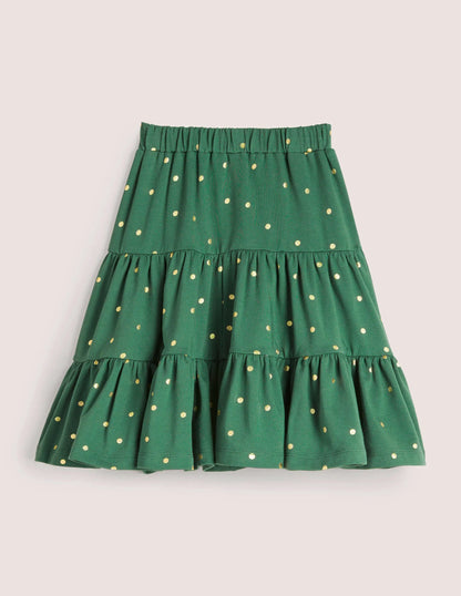 Three Tiered Midi Skirt-Trekking Green/Gold Spot