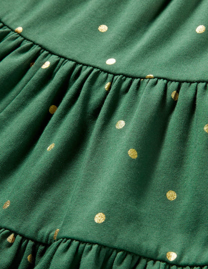 Three Tiered Midi Skirt-Trekking Green/Gold Spot