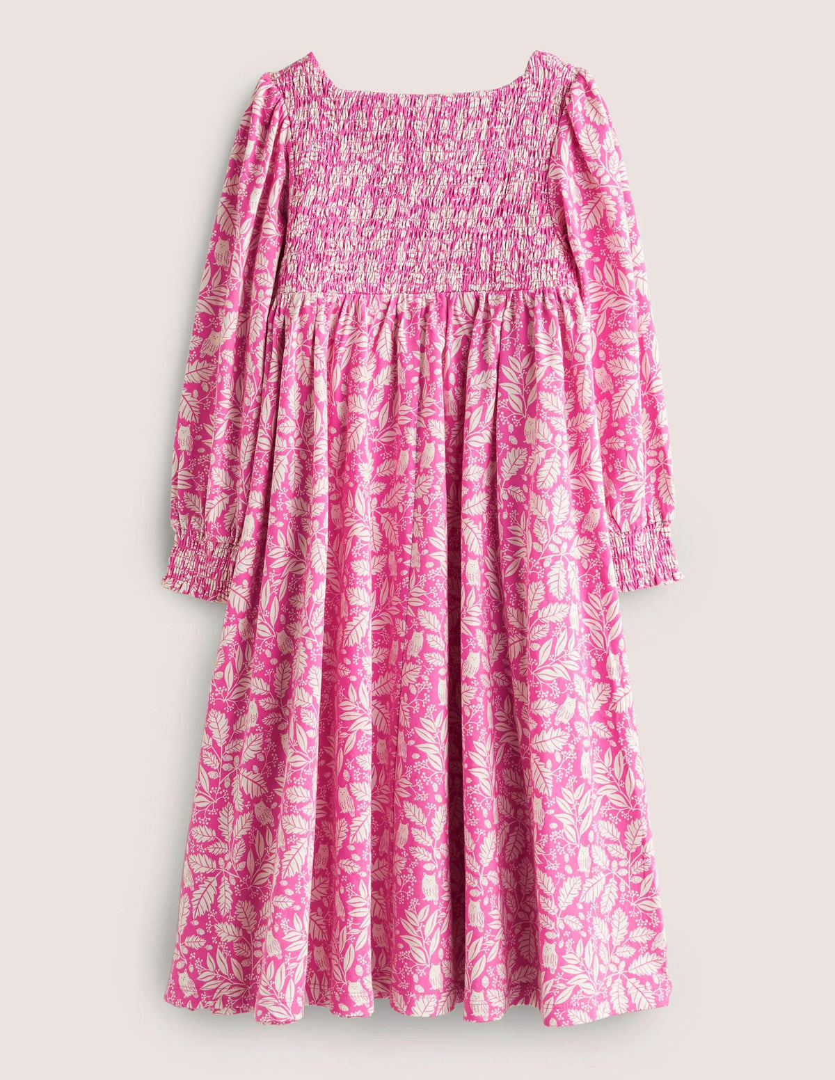 Smocked Bodice Trapeze Dress-Tickled Pink Owl Toile