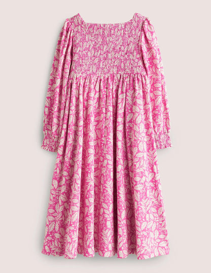 Smocked Bodice Trapeze Dress-Tickled Pink Owl Toile