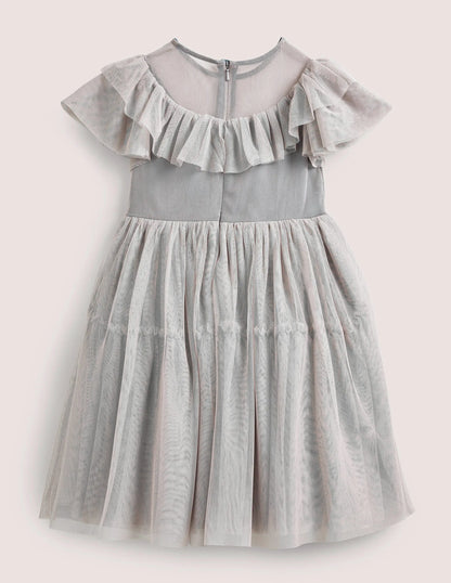 Frilly Tulle Dress-Statue Grey