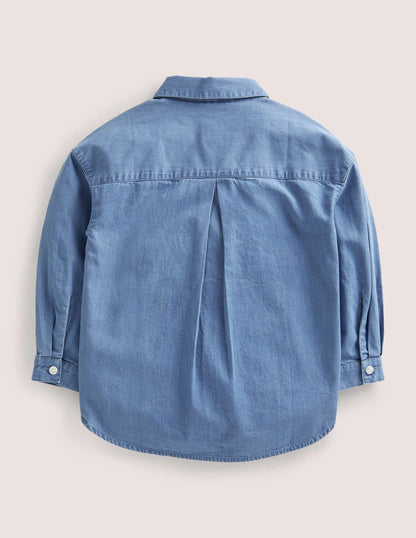 Relaxed Denim Shirt-Mid Vintage Denim