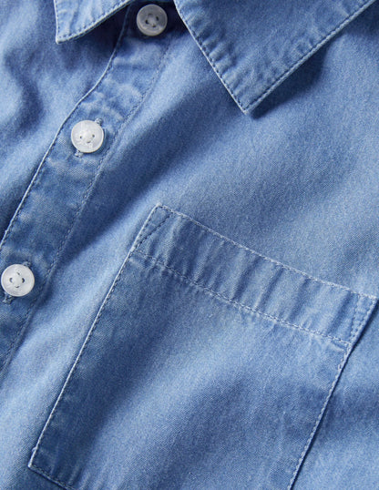 Relaxed Denim Shirt-Mid Vintage Denim