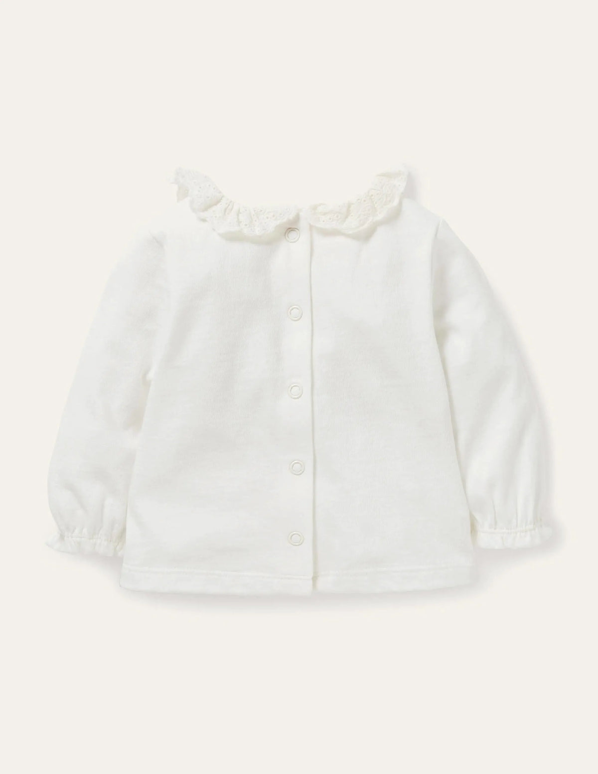 Long-Sleeved Broderie T-shirt-Ivory Broderie