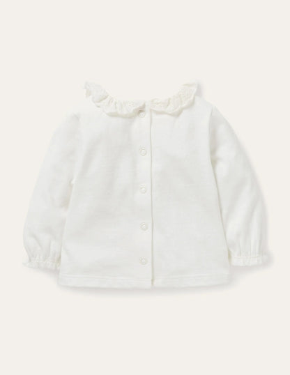 Long-Sleeved Broderie T-shirt-Ivory Broderie