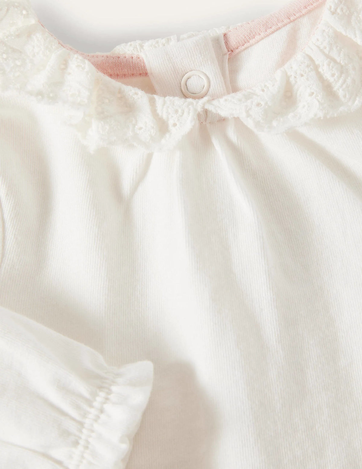 Long-Sleeved Broderie T-shirt-Ivory Broderie
