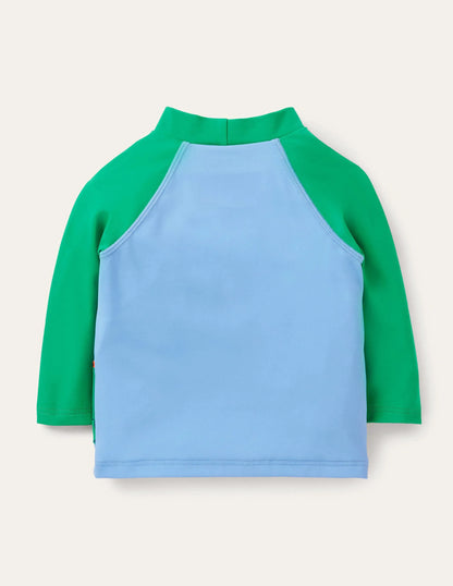 Appliqué Rash Guard-Surfboard Blue Dino Scene
