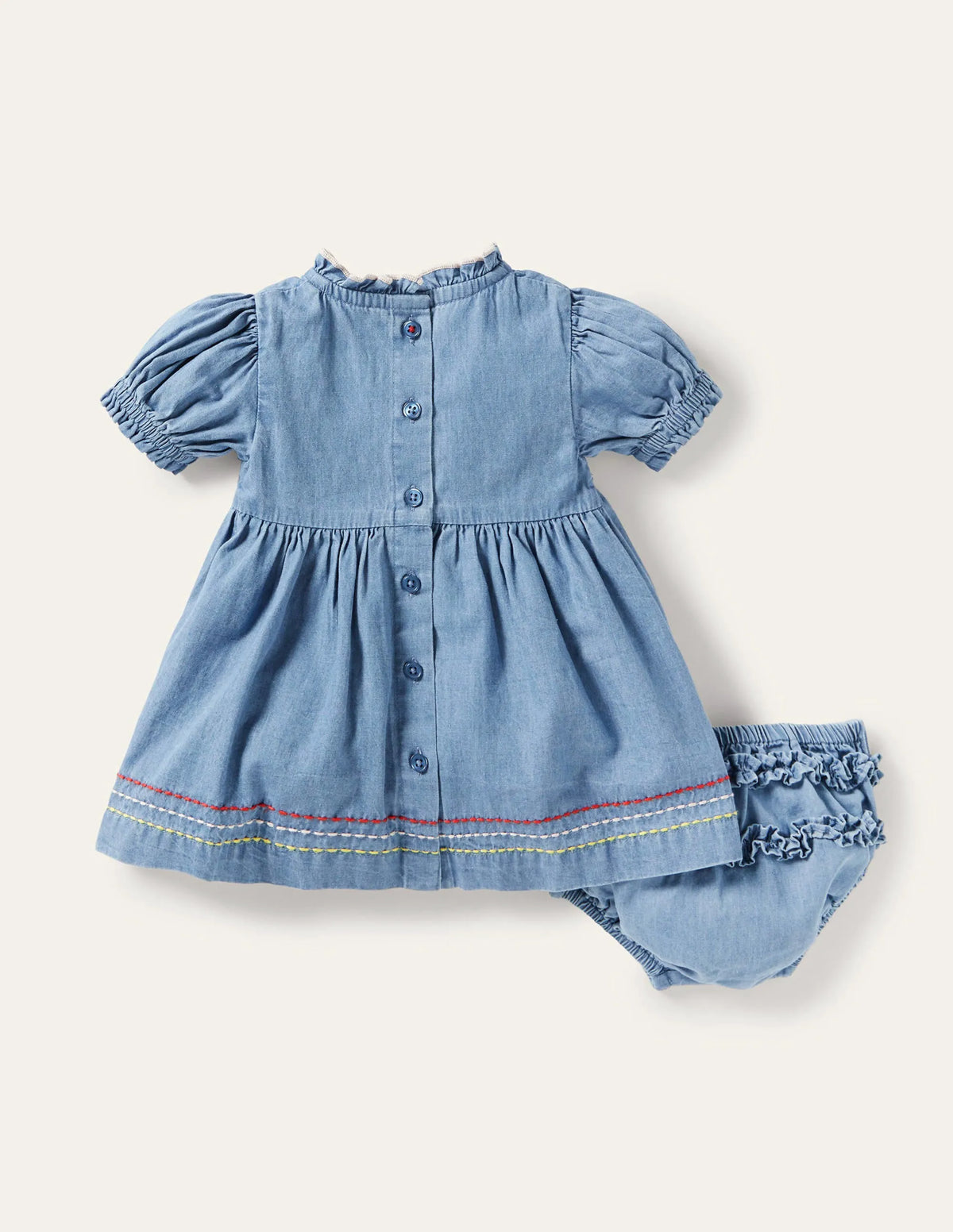 Rainbow Smocked Chambray Dress-Mid Chambray