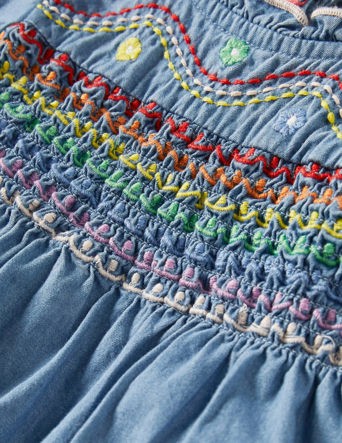 Rainbow Smocked Chambray Dress-Mid Chambray