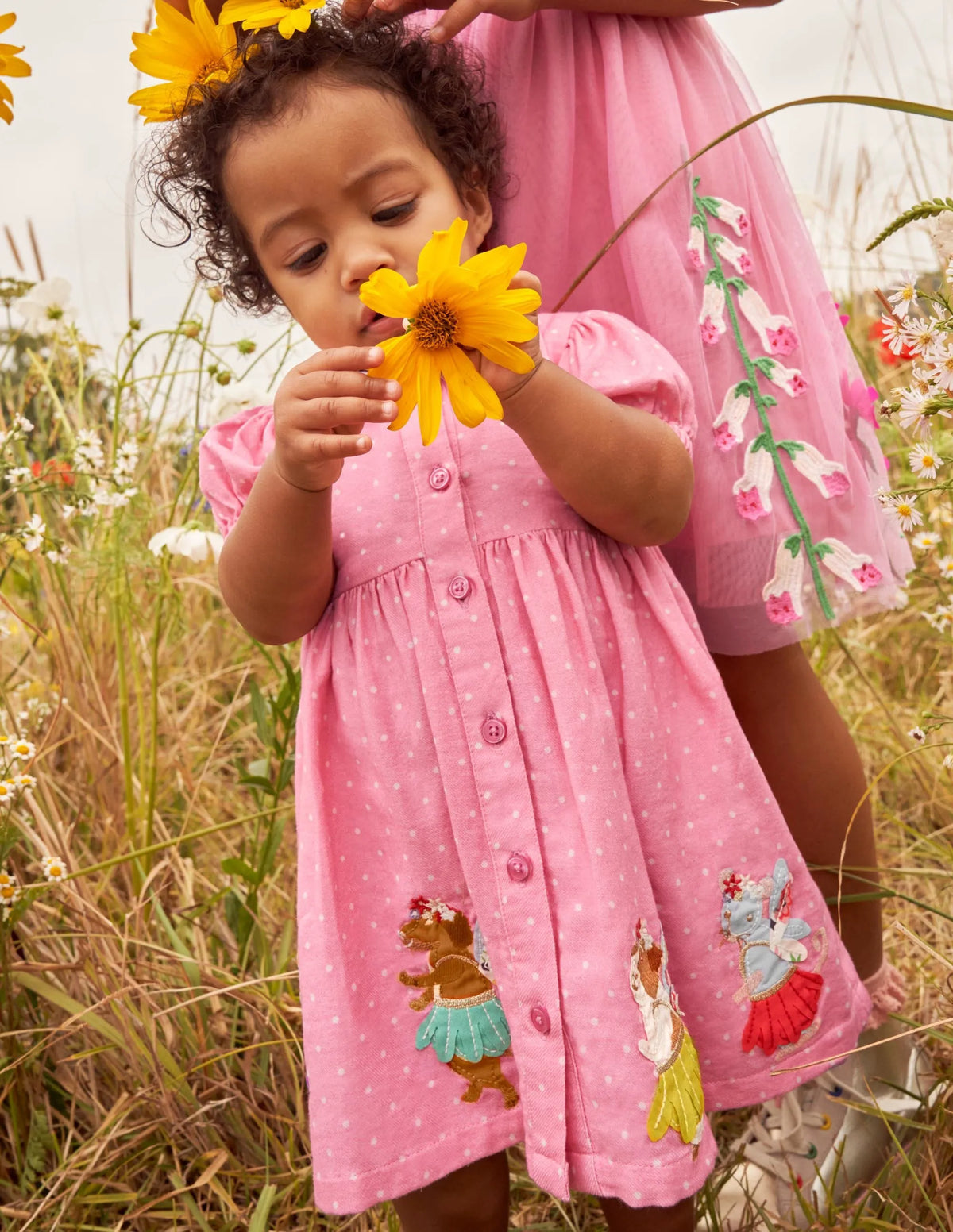 Woven Appliqué Dress-Formica Pink Pin Spot Animals