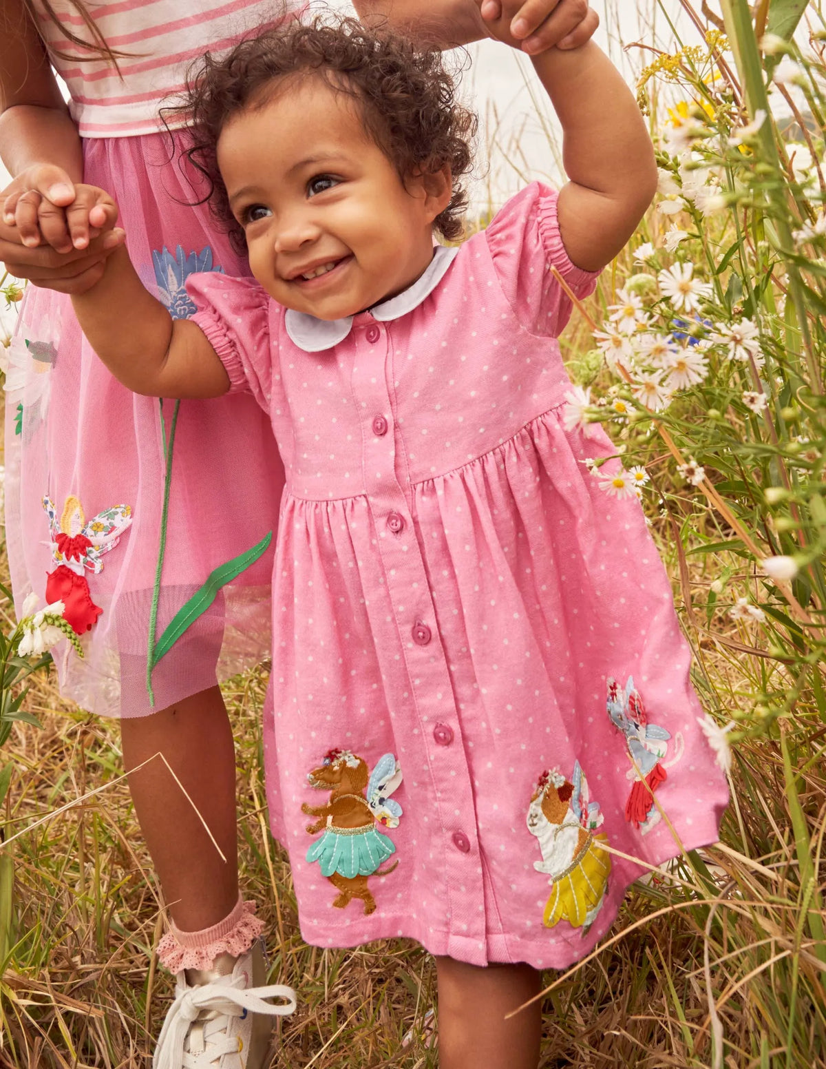 Woven Appliqué Dress-Formica Pink Pin Spot Animals