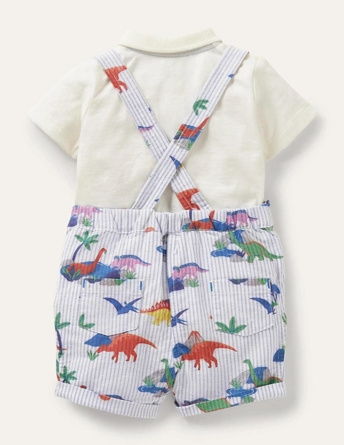 Woven Overall Set-Ticking Dino Scene