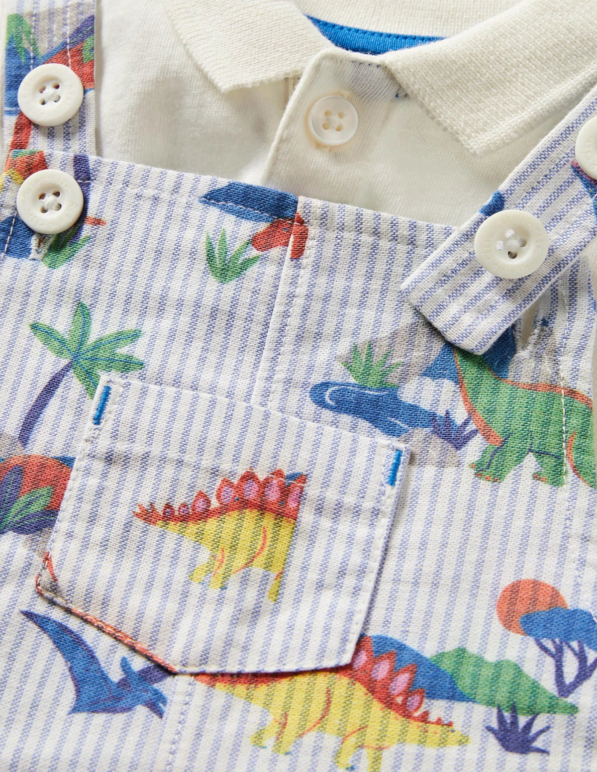 Woven Overall Set-Ticking Dino Scene