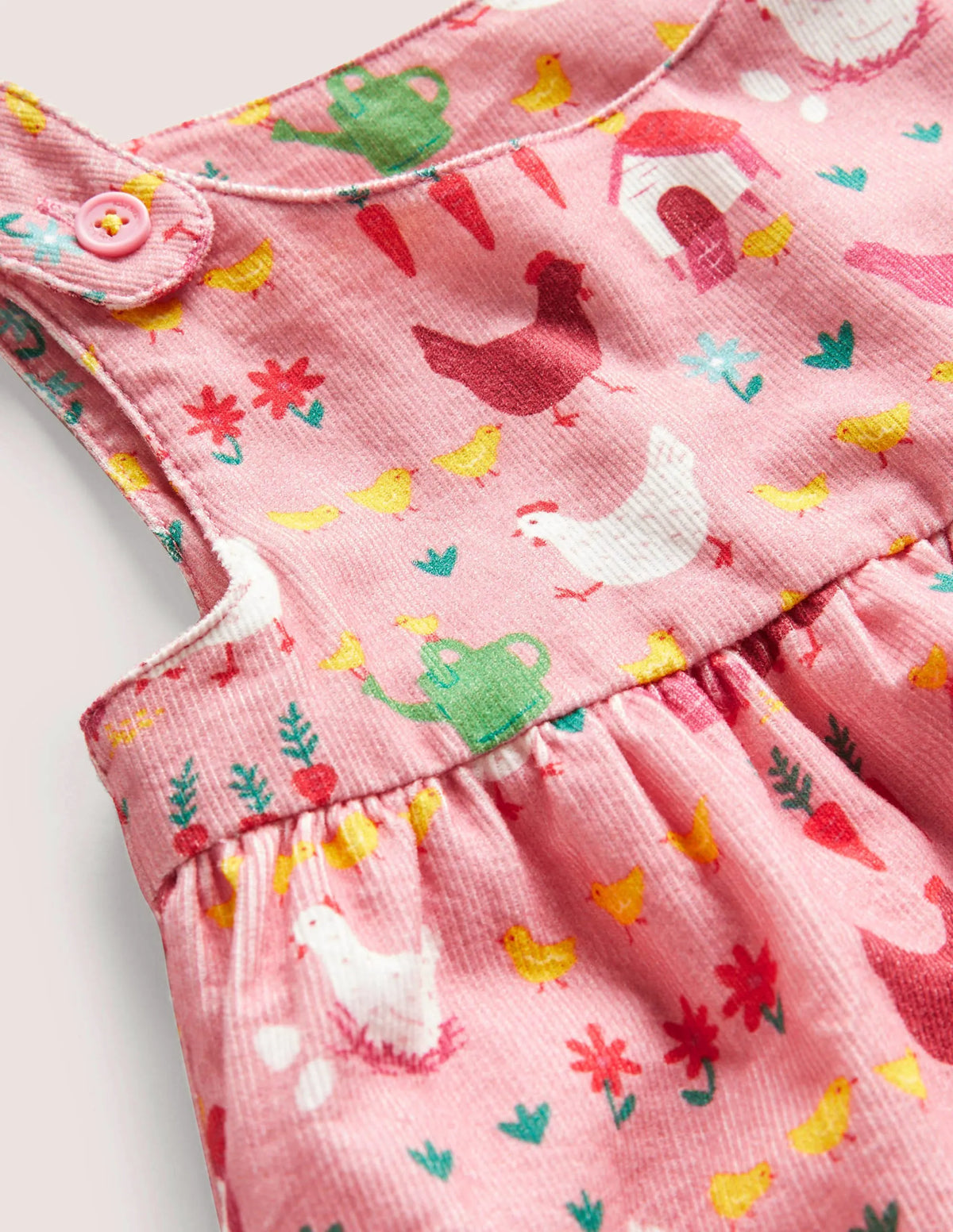 Cord Pinnie Dress-Formica Pink Hens