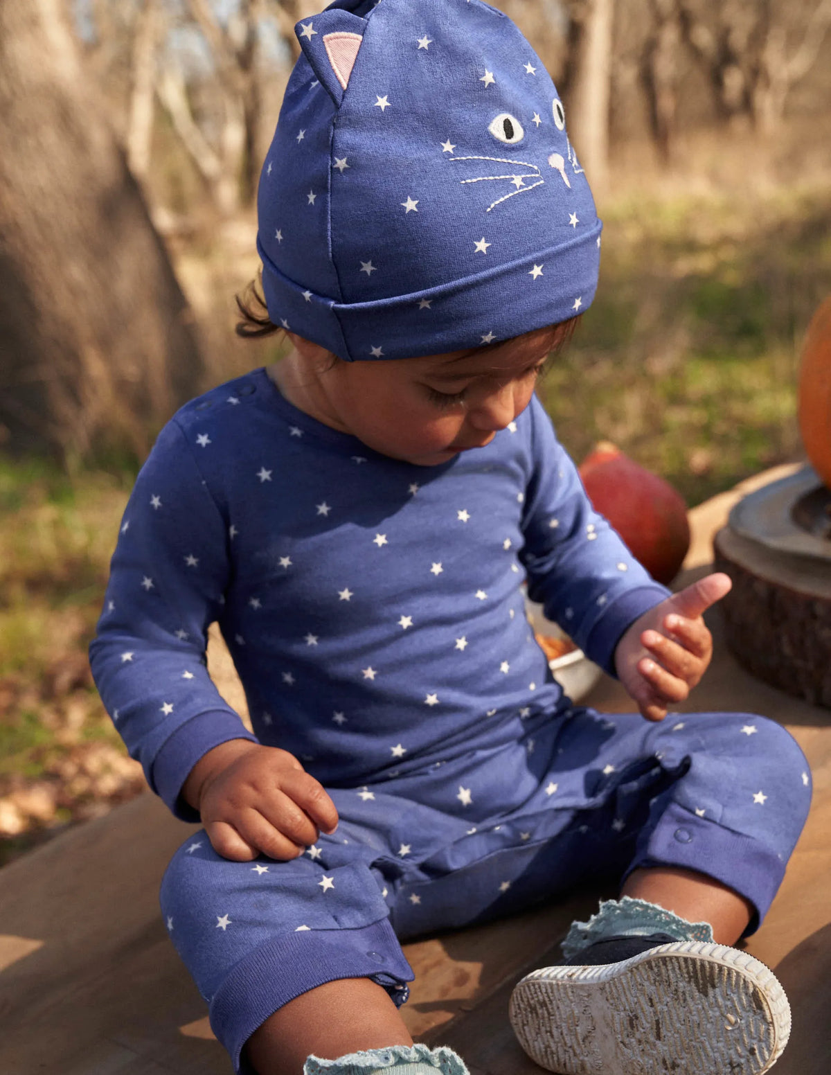 Halloween Cat Romper-Starboard Blue Stars
