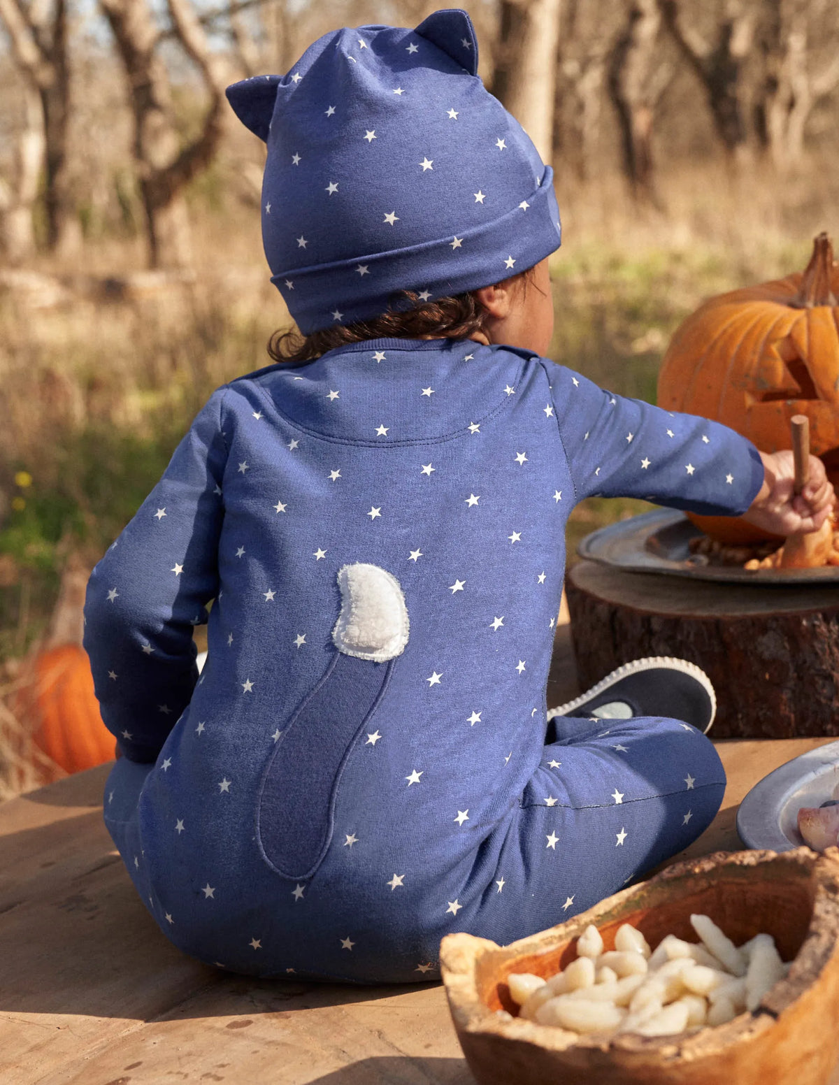 Halloween Cat Romper-Starboard Blue Stars