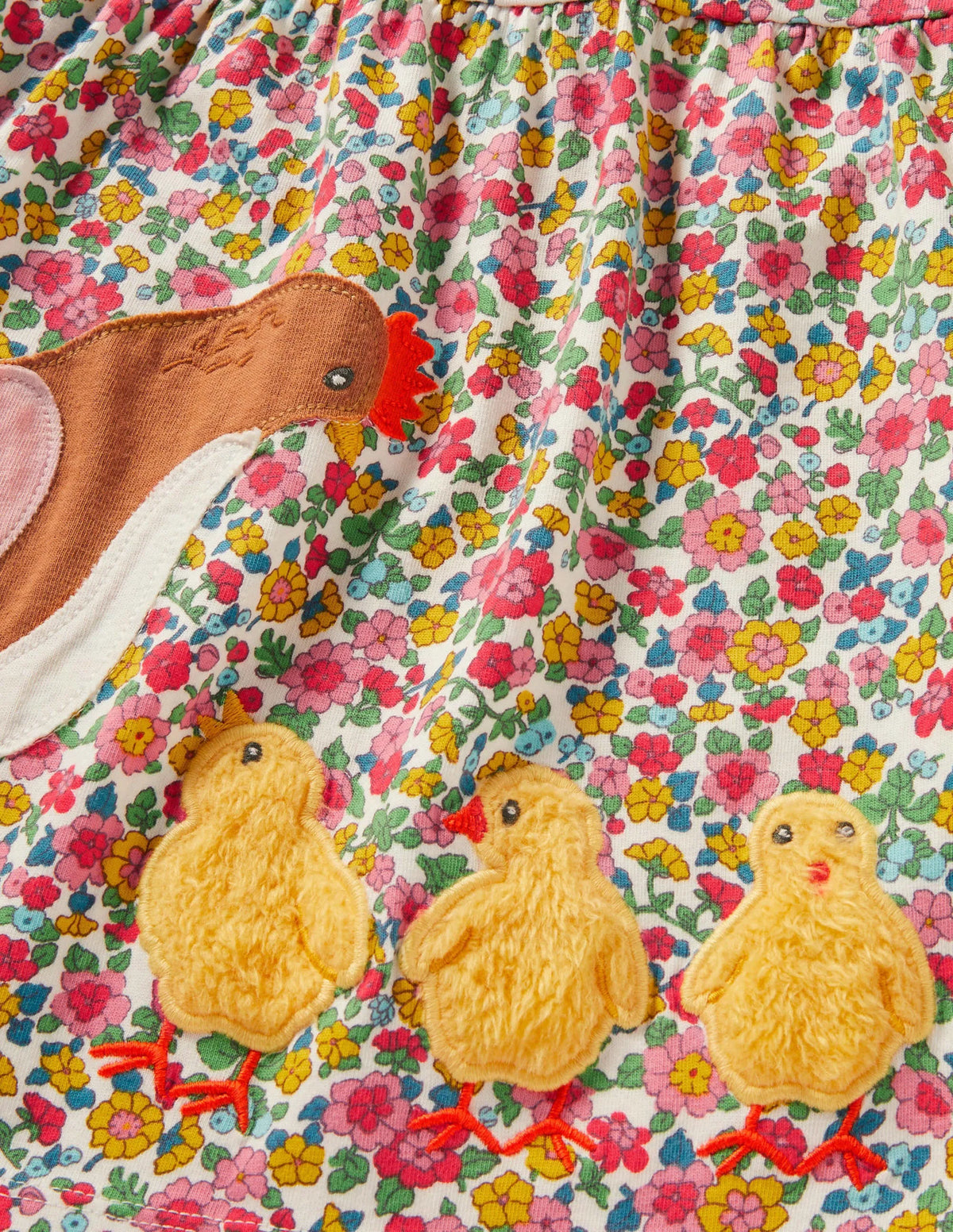 Appliqué Jersey Dress-Vintage Flowerbed Chicken