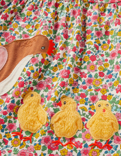 Appliqué Jersey Dress-Vintage Flowerbed Chicken