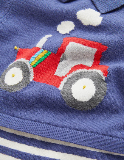 Knitted Collared Romper-Starboard Tractor