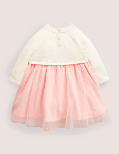 Knitted Tulle Dress-Ivory Bunny