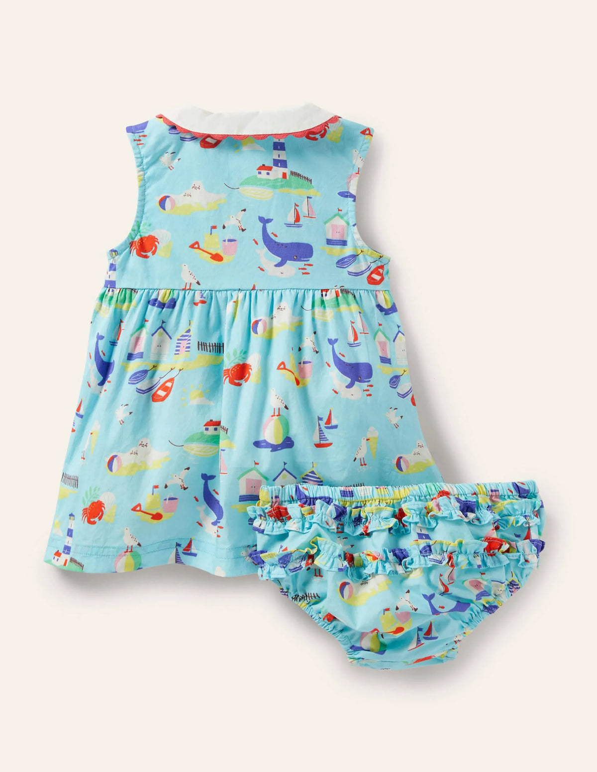 Sleeveless Collared Dress-Aqua Blue Coastal Scene