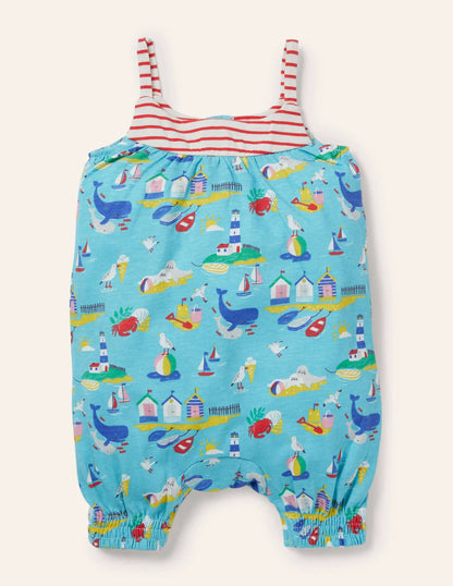 Jersey Strappy Romper-Aqua Coastal Scene