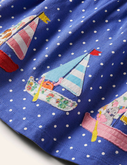 Sailor Dress-Bluebell Blue Pin Spot Boats