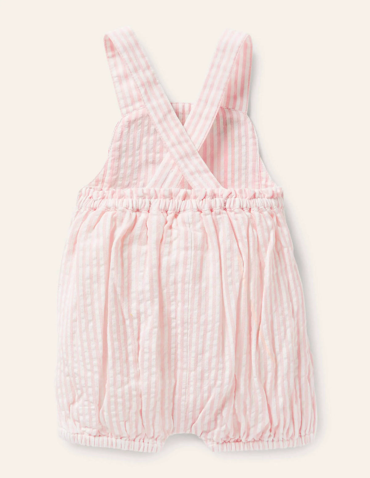 Appliqué Whale Woven Romper-Ivory/Pink Ticking Whale