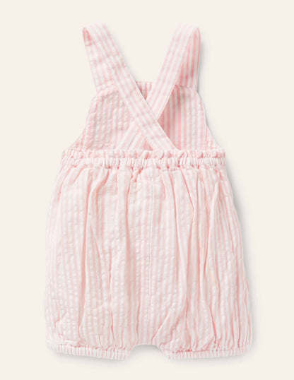 Appliqué Whale Woven Romper-Ivory/Pink Ticking Whale