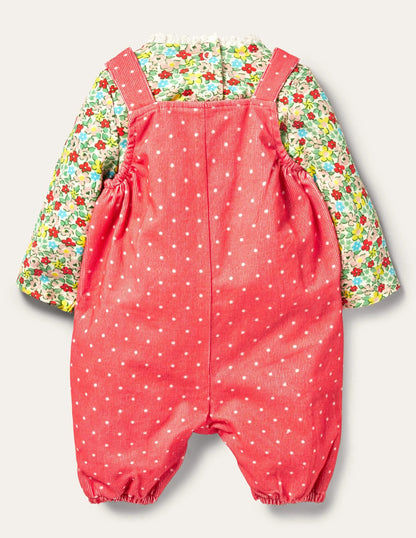 Cord Overalls Set-Strawberry Tart Pin Spot Heart