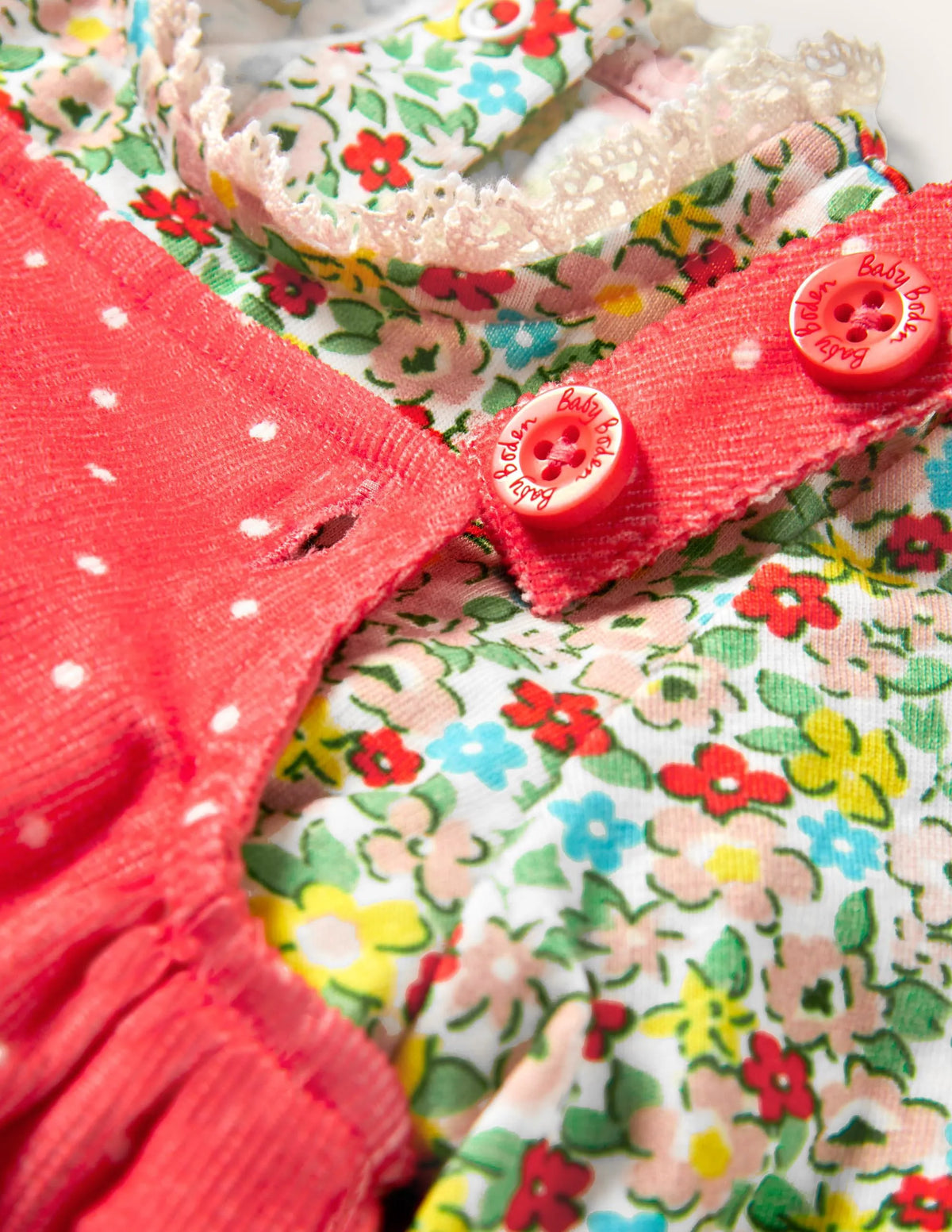 Cord Overalls Set-Strawberry Tart Pin Spot Heart