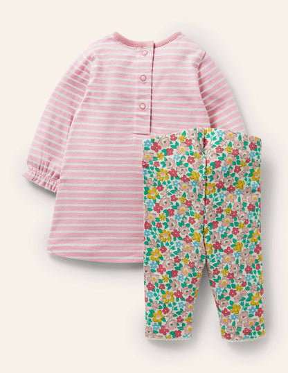 Jersey Dress and Legging Set-Boto Pink Spring Floral Horses