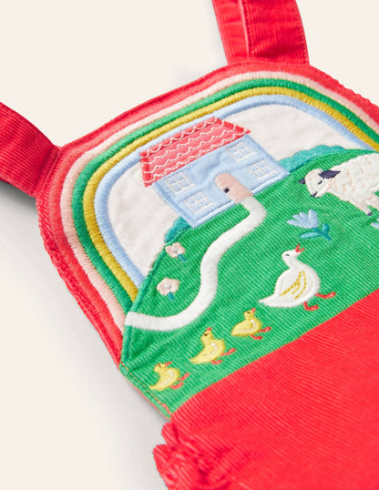 Appliqué Bib Romper-Strawberry Tart Scene