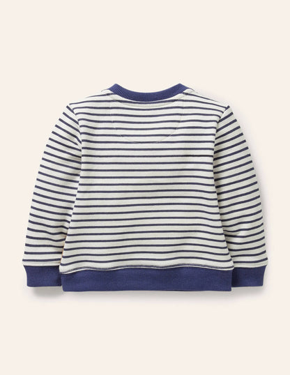 Appliqué Sweatshirt-Ivory/Starboard Blue Cows
