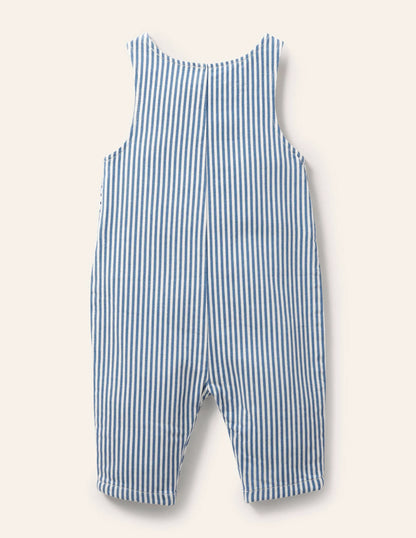 Appliqué Woven Romper-Ivory/Elizabethan Blue Puffins