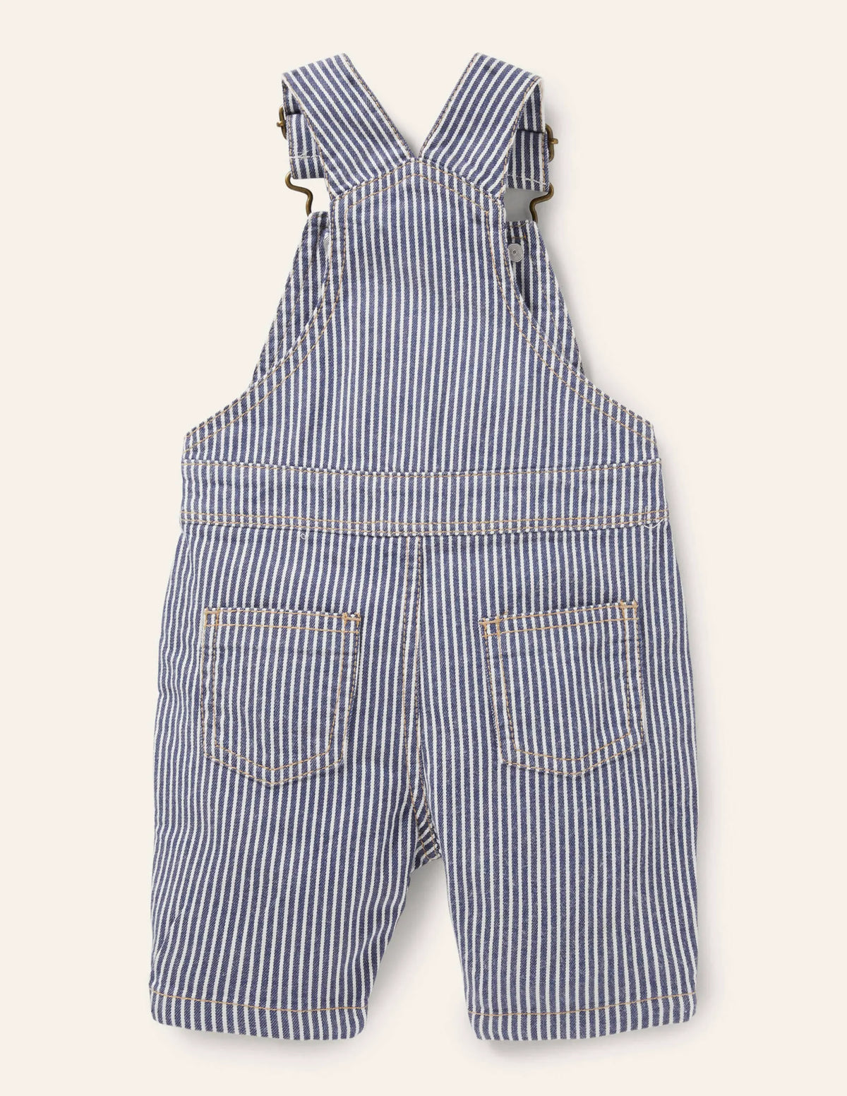 Patch Pocket Overalls-Ivory/Georgian Blue Ticking
