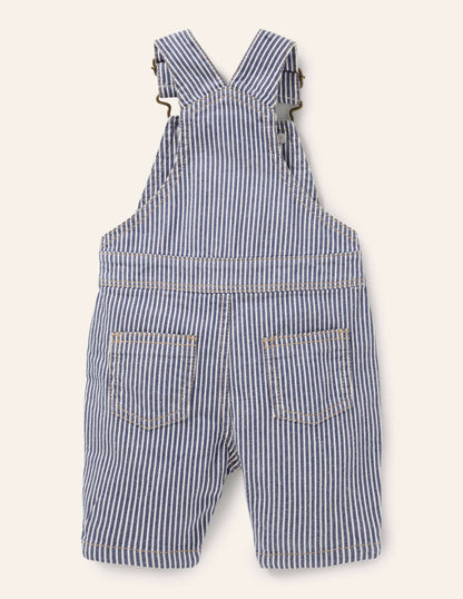 Patch Pocket Overalls-Ivory/Georgian Blue Ticking
