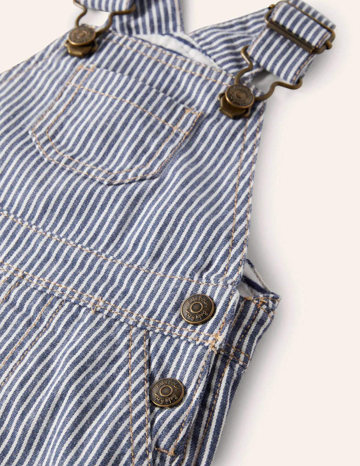 Patch Pocket Overalls-Ivory/Georgian Blue Ticking