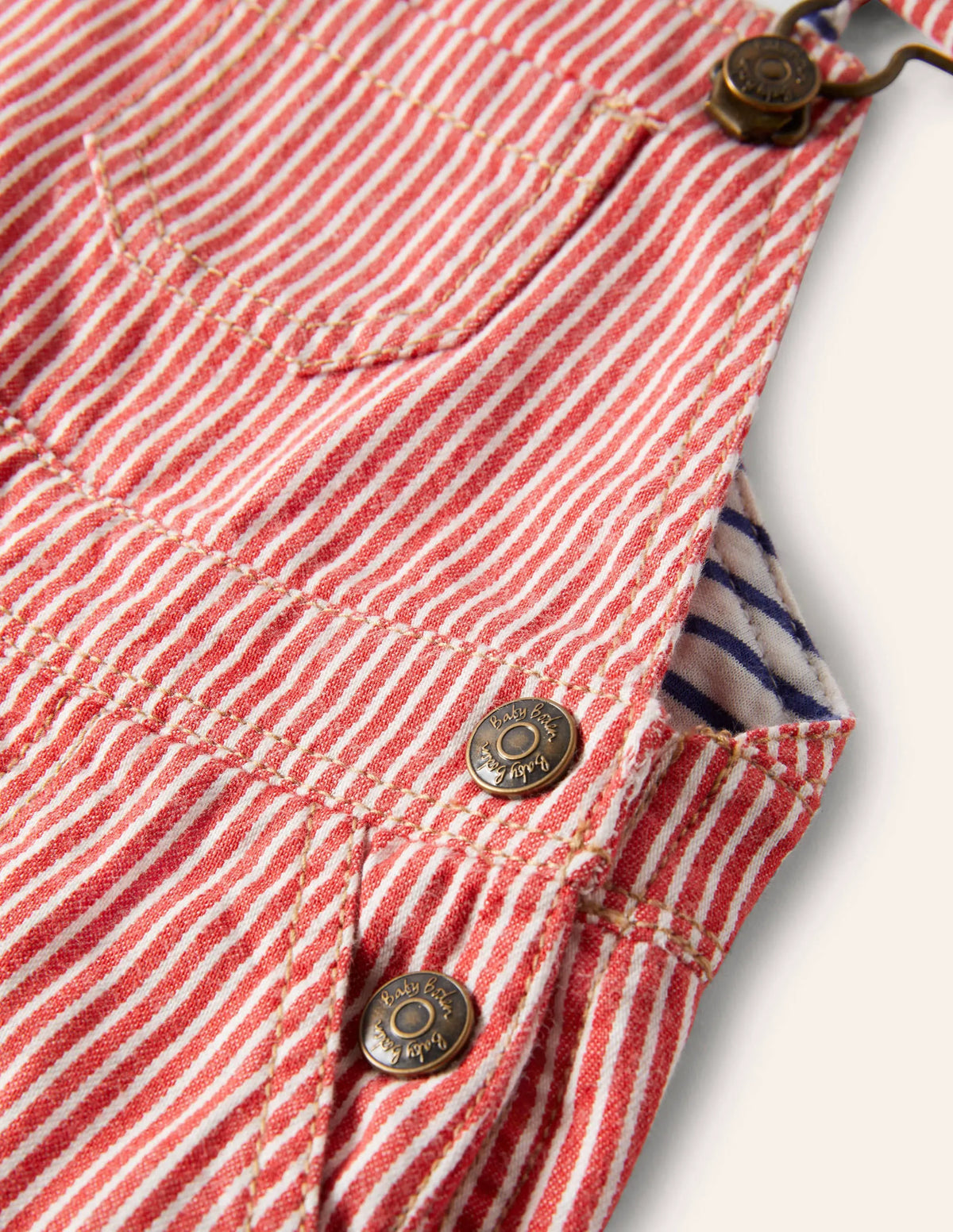 Patch Pocket Overalls-Fire Red Ticking