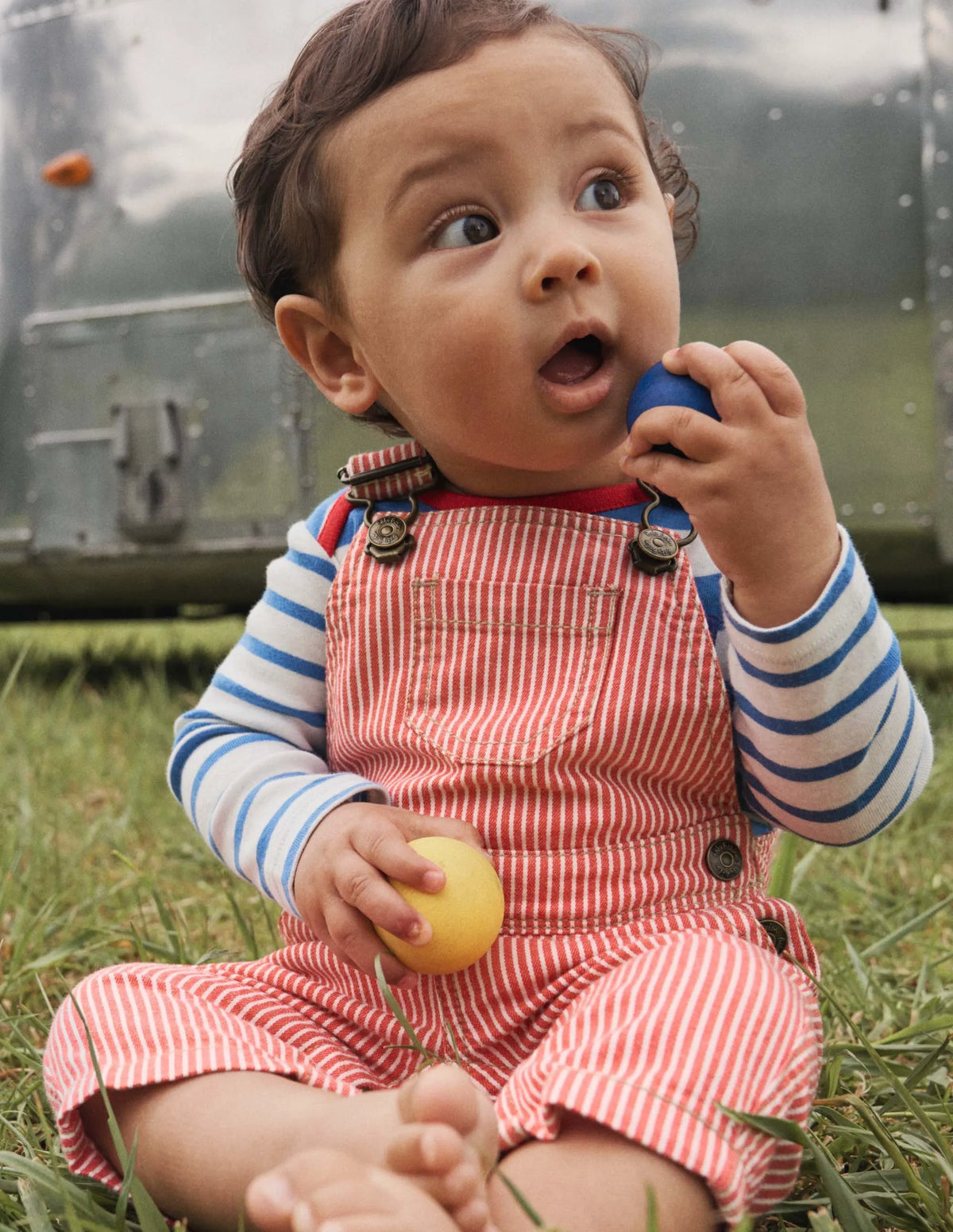 Patch Pocket Overalls-Fire Red Ticking