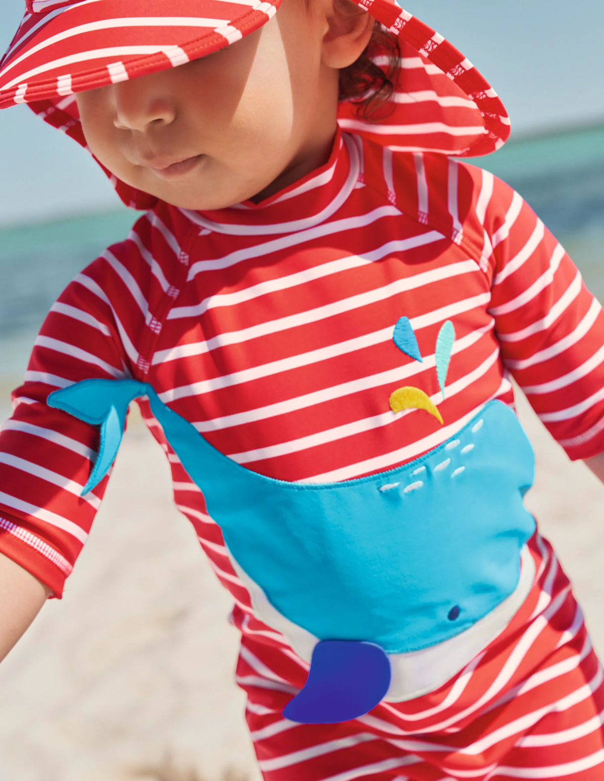 Printed Sun-safe Surf Suit-Fire Red/Ivory Whale