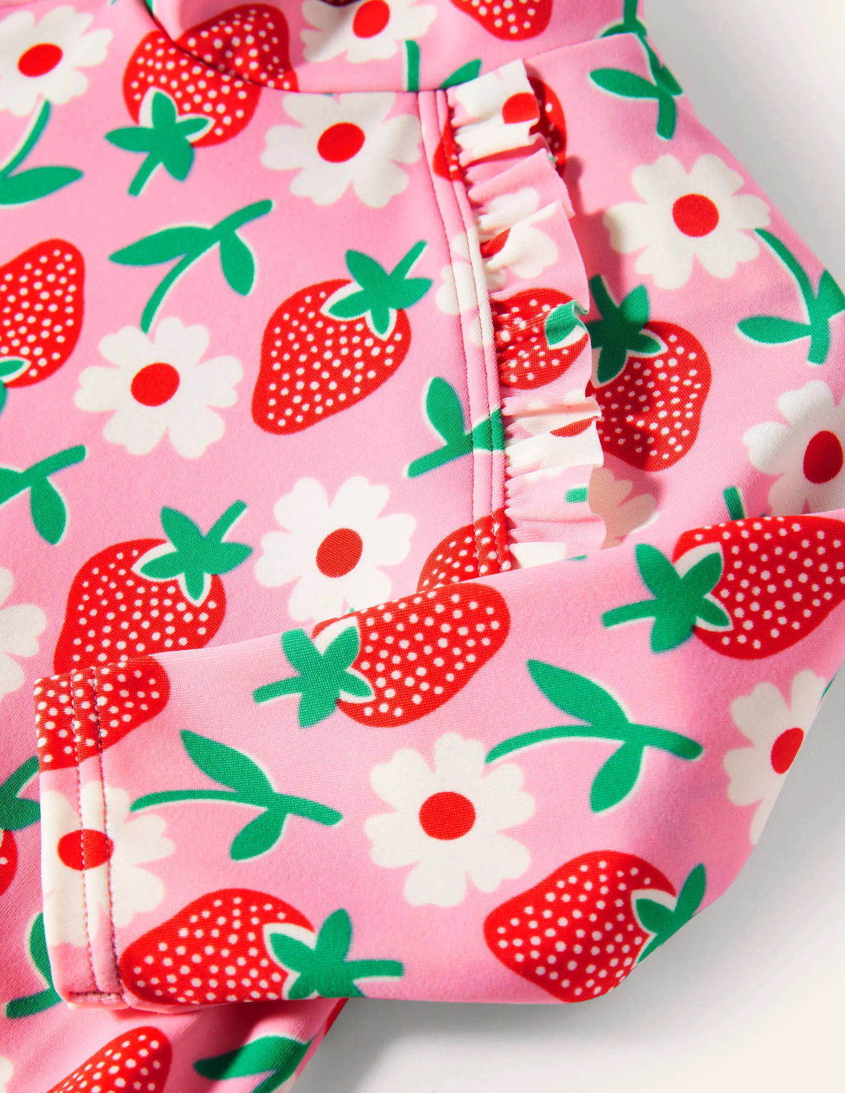 Long Sleeve Frilly Swimsuit-Pink Lemonade Strawberry Stamp