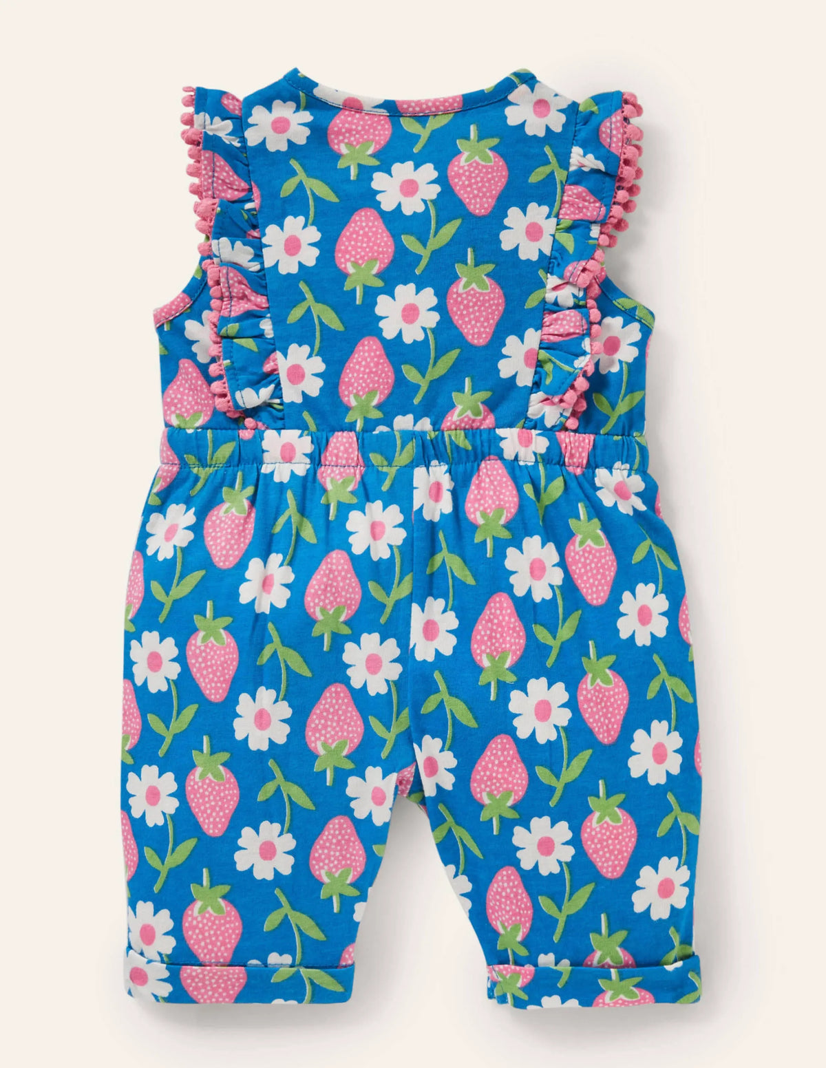 Jersey Ruffle Romper-Bright Marina Blue Strawberry