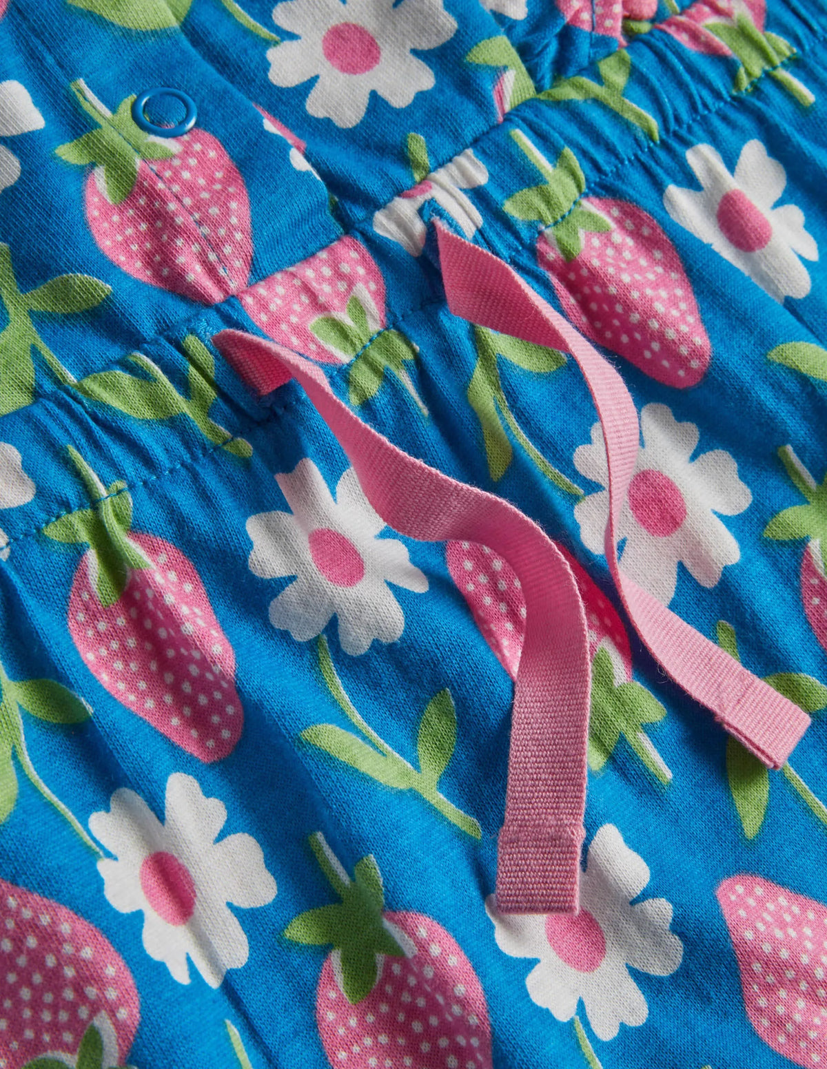 Jersey Ruffle Romper-Bright Marina Blue Strawberry