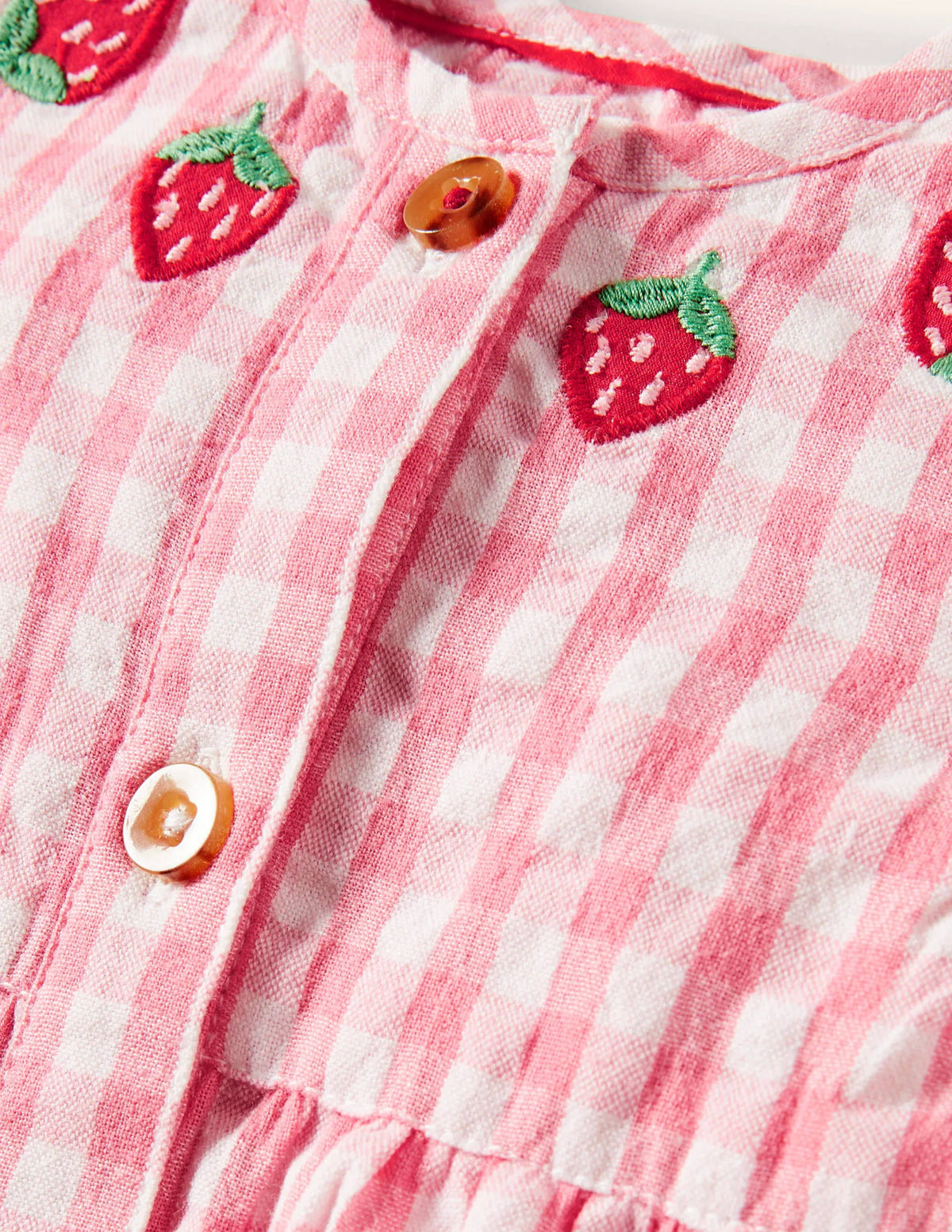 Fun Woven Romper-Pink Gingham Strawberries