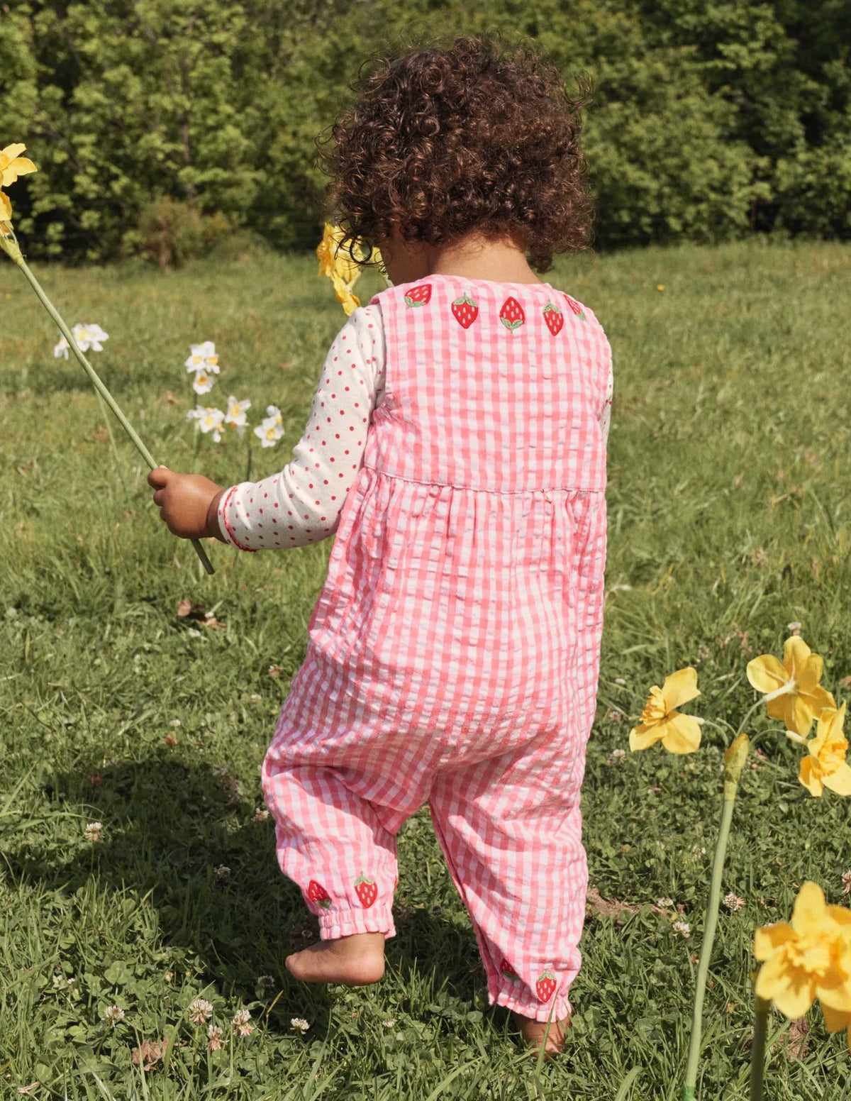 Fun Woven Romper-Pink Gingham Strawberries